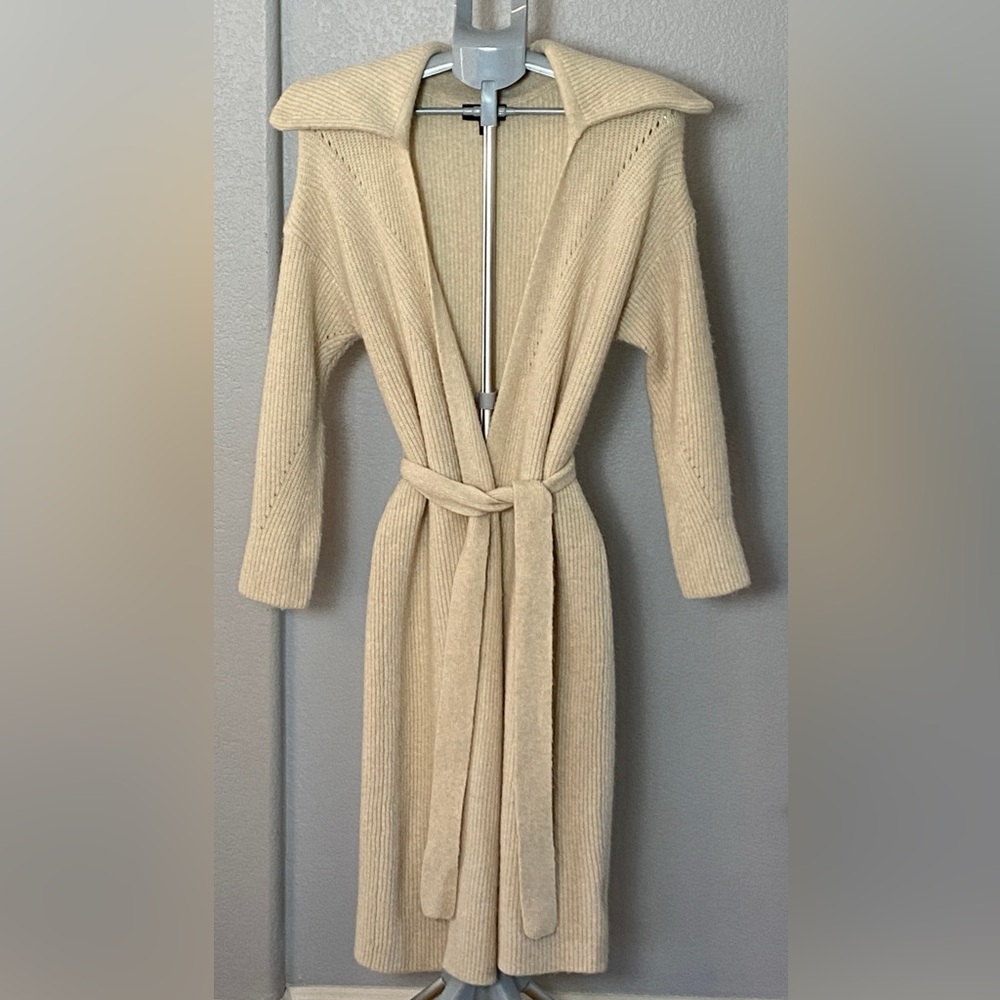 Express Ribbed Collared Belted Duster Cardigan - image 1